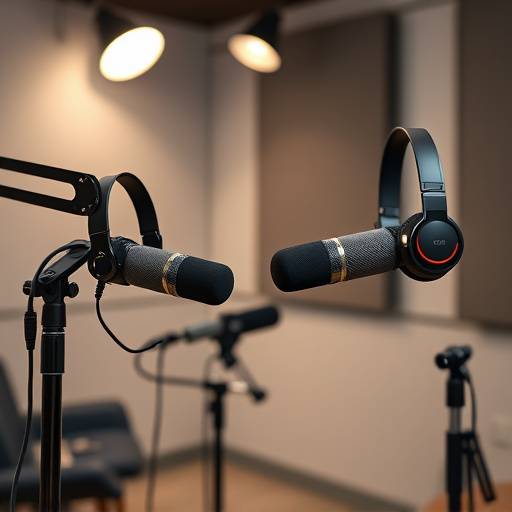 Image showing a professional podcasting setup with microphones and headphones, highlighting the importance of quality audio.