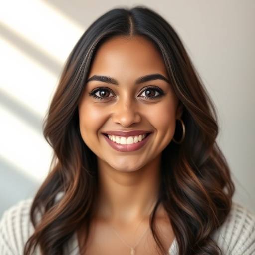Portrait of Aria Sanchez, Head of Content at SoundWave Central, with a warm and engaging smile.