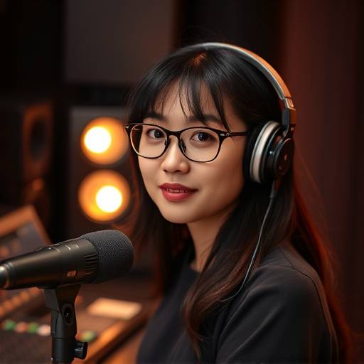 Portrait of Lena Chen, Lead Audio Engineer at SoundWave Central, focused and dedicated to her work.
